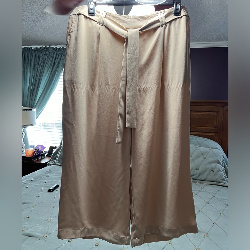 Wide leg dress pants with attached belt to tie.  NWT.